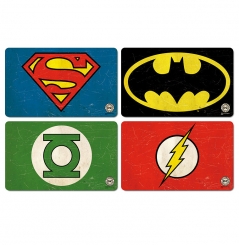 Superman - Batman - Green Lantern - Flash - Logo -  DC Comics - 4er Set - Frühstücksbrettchen - Retro 