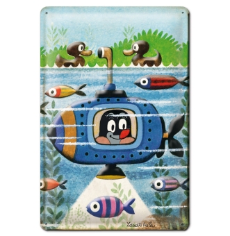 Der Kleine Maulwurf - U-Boot - Blechschild - aus robustem Stahblech - gewölbt mit Prägung - 20 x 30 cm 