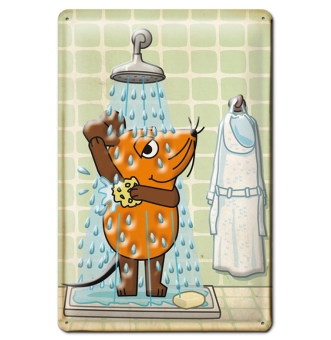 Die Sendung mit der Maus - Maus - Dusche - Blechschild - aus robustem Stahblech - gewölbt mit Prägung - 20 x 30 cm 