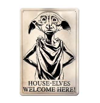 Harry Potter - Dobby - House-Elves Welcome Here - Blechschild - aus robustem Stahblech - gewölbt mit Prägung - 20 x 30 cm 