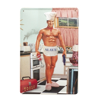 Chef - Slave - Tin sign - Made of sturdy sheet steel - Curved with embossing - 20 x 30 cm 