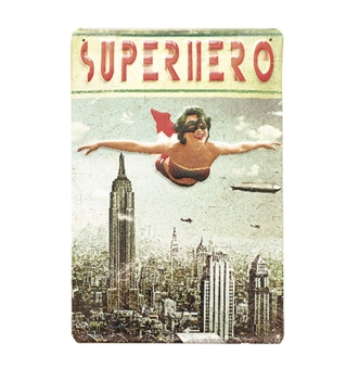 Superhero - Woman - Tin sign - Made of sturdy sheet steel - Curved with embossing - 20 x 30 cm 